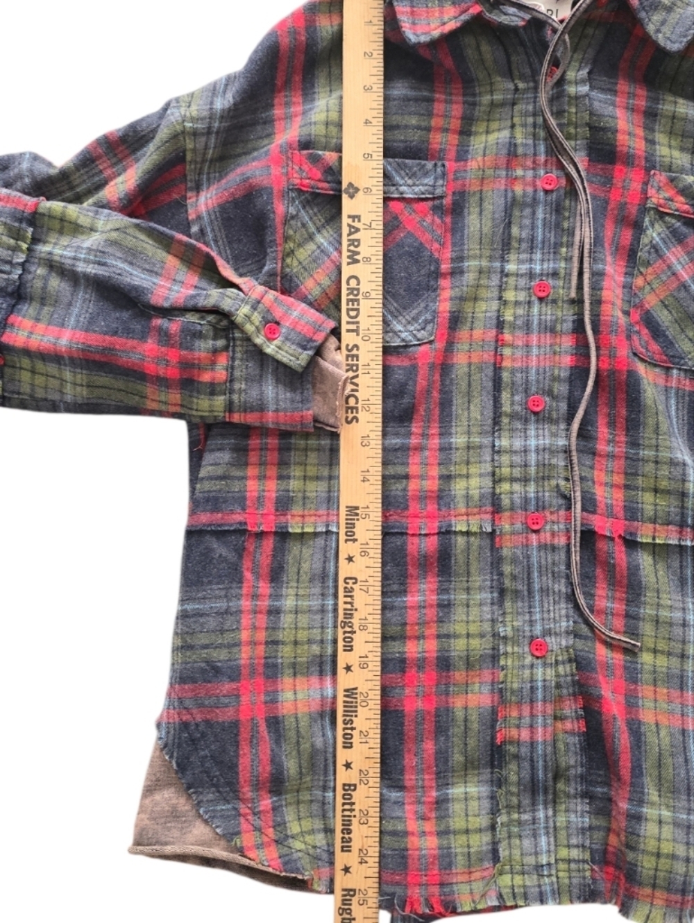 BiBi Plaid Hooded Button-Down Shirt Jacket - Red, Green & Gray Size M Oversized - Picture 6 of 6